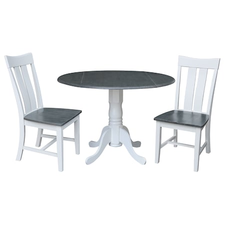 International Concepts Round 42 in. Dual Drop Leaf Dining Table with 2 Slat Back Chairs - 3 Piece Dining Set, 42 in W K05-42DP-C13P